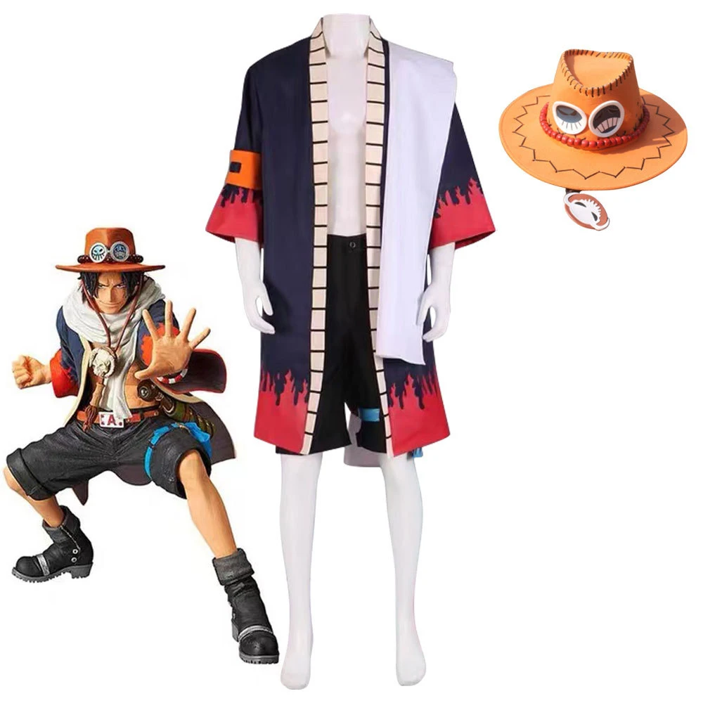 

ONE PIECE Portgas·D·Ace Halloween Cosplay Two-dimensional Campus Performance Costume Kimono Full Set and Hat Campus Uniform