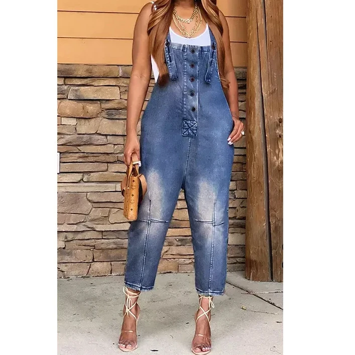 Комбинезон 2024 цельный женский джинсовый комбинезон на подтяжках Длинные прямые