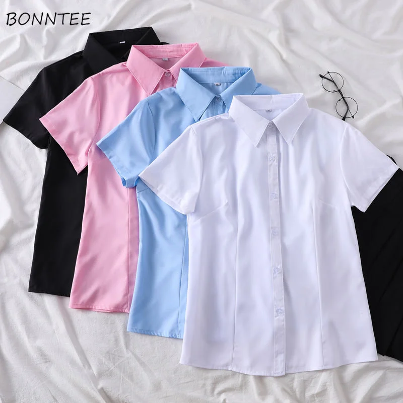 

S-5XL Shirts Women Simple All-match Summer Temperament Ladies Casual 4-colors Korean Style Fashion Ulzzang Chic Classic Vintage