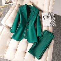 2022 autumn winter formal ladies green blazer women business suits office uniform pants jacket casual work clothes sets