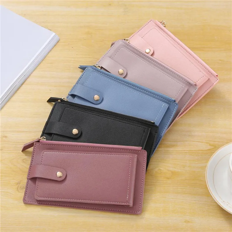 

Модные женские кошельки, кожаный женский кошелек, мини-кошелек с застежкой, однотонный держатель для нескольких карт, короткие кошельки, то...