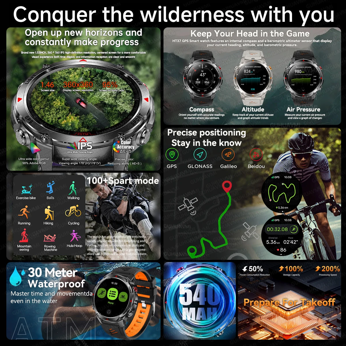 2025Новые уличные военные умные часы для мужчин 1,46 дюйма AMOLED встроенный GPS компас высотомер 3ATM водонепроницаемые часы BT Call SmartWatches (art.: 3920d0cc3a8bb) - 3920d0cc3a8bb