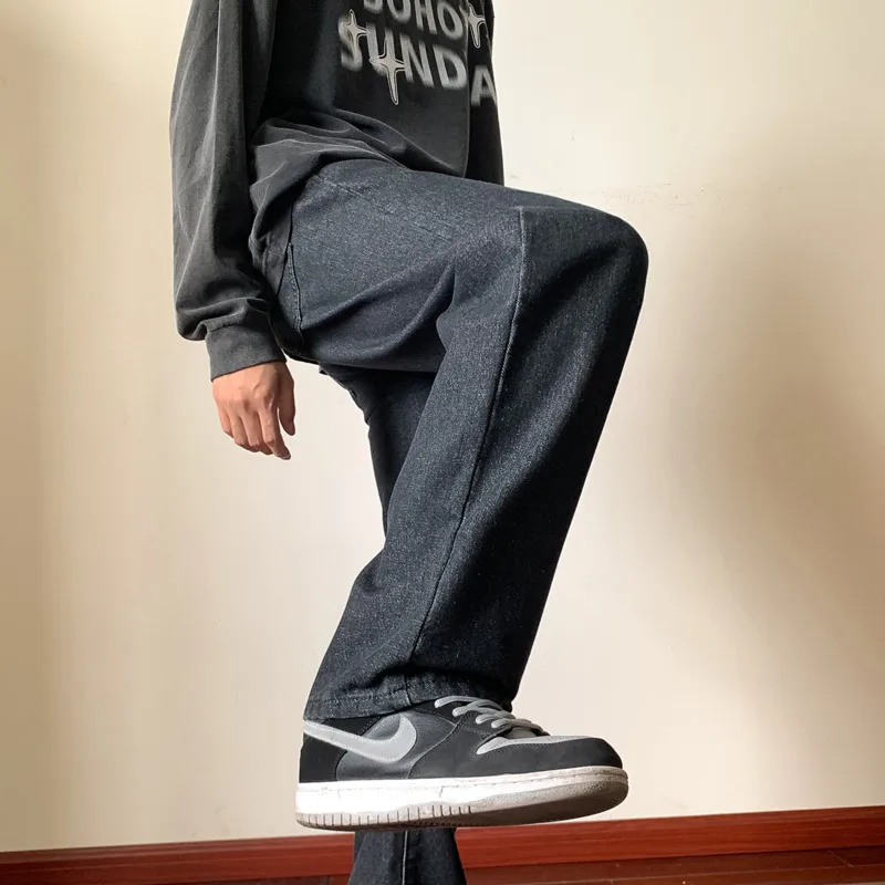 Blue Black Baggy Jeans Men Fashion Retro Casual Straight Jeans Men Streetwear Korean Loose Denim Pants Mens Trousers S-4XL