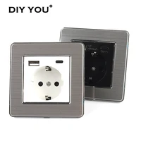 eu standard wall type c power outlet stainless steel panel 5v with usb ports quick charge usb charging socket wall power socket