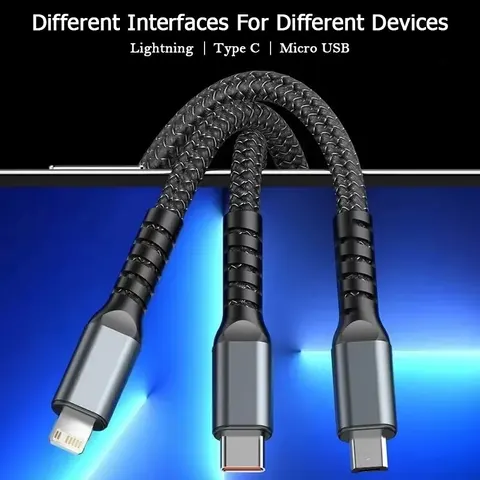 3 в 1 100 Вт прозрачный кабель для быстрой зарядки Lightning Type C Micro USB для Iphone Samsung Huawei Xiaomi кабели для зарядного устройства для планшетов