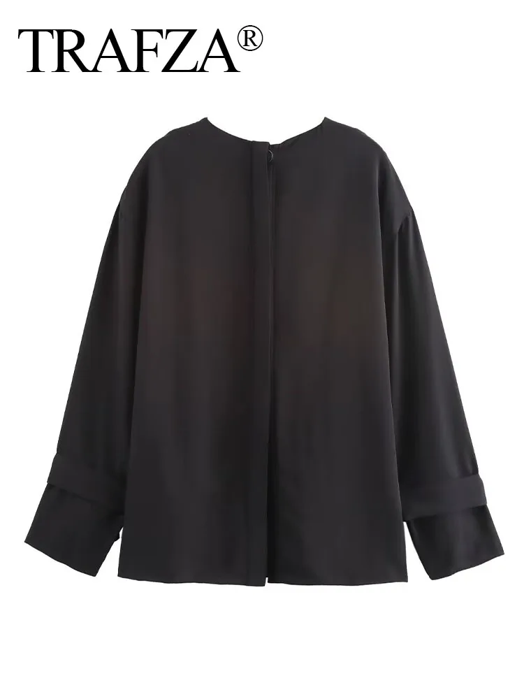 Женская Однотонная рубашка с длинным рукавом и круглым вырезом 2 цвета