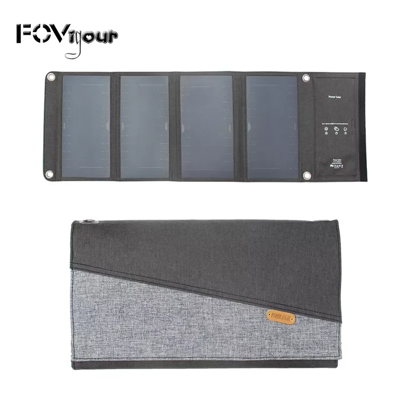 

Портативная зарядное устройство с солнечной батареей 28 Вт, солнечная панель, Fovigour, два USB-разъема для зарядки мобильных телефонов