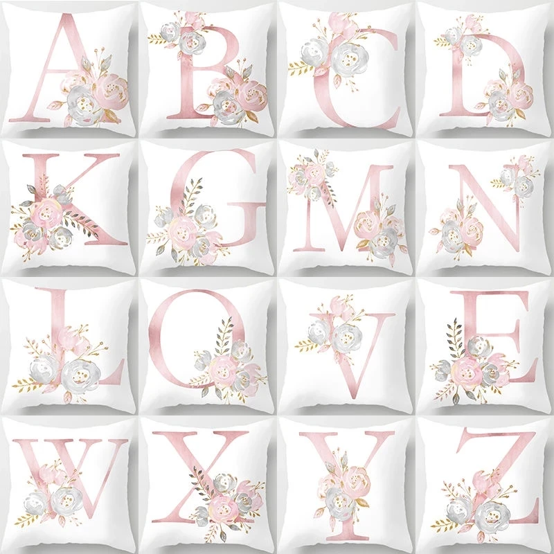 Pink rose Letter sofa pillow cushion cover case funda cojin cojines decorativos para sofá 45x 45 쿠션커버 подушка декоративная чехлы