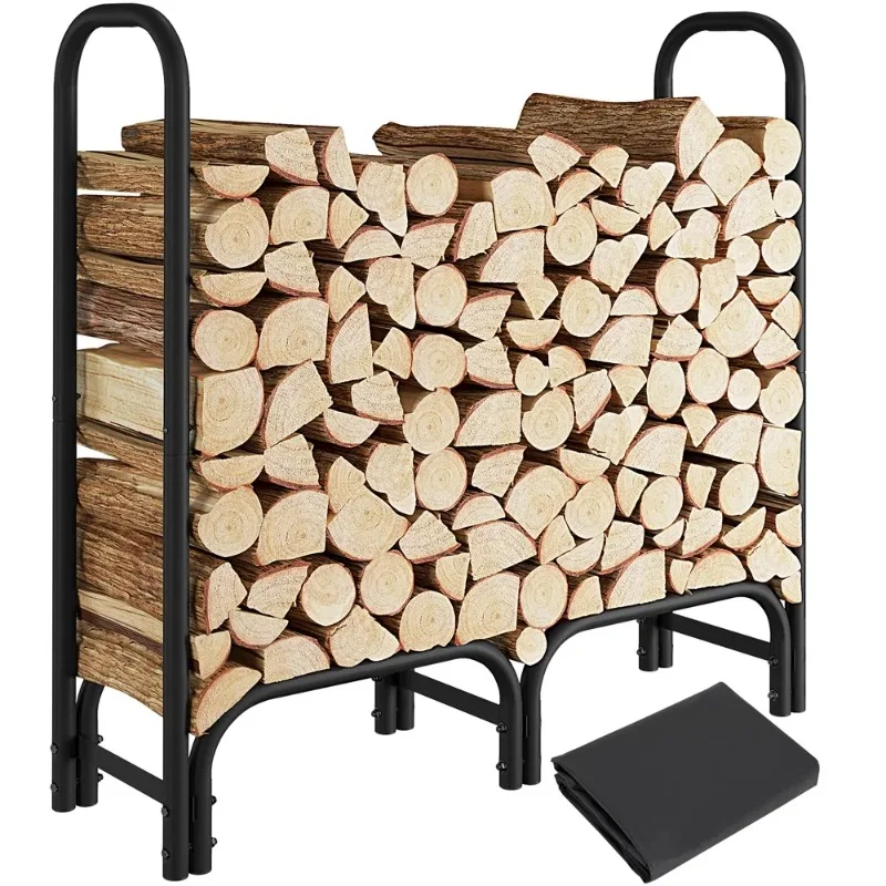 

4 Feet Large Metal Firewood Log Rack Fireplace, Black
