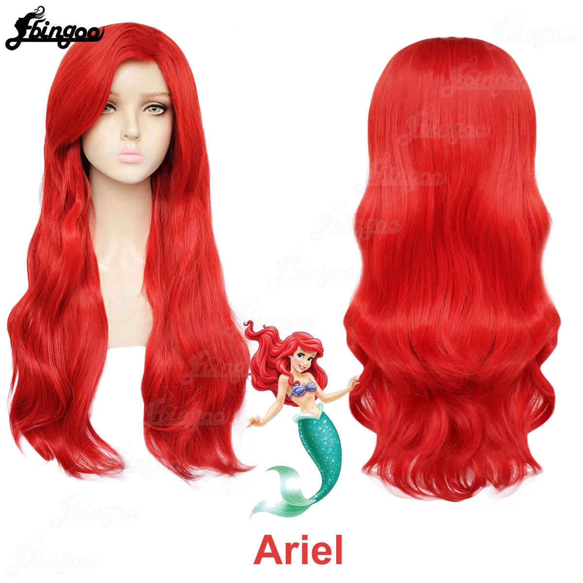 Ebingoo The Little Mermaid Princess Ariel Cosplay Wig Red Long Body Wave Wavy Synthetic Wigs for Halloween Costume Party