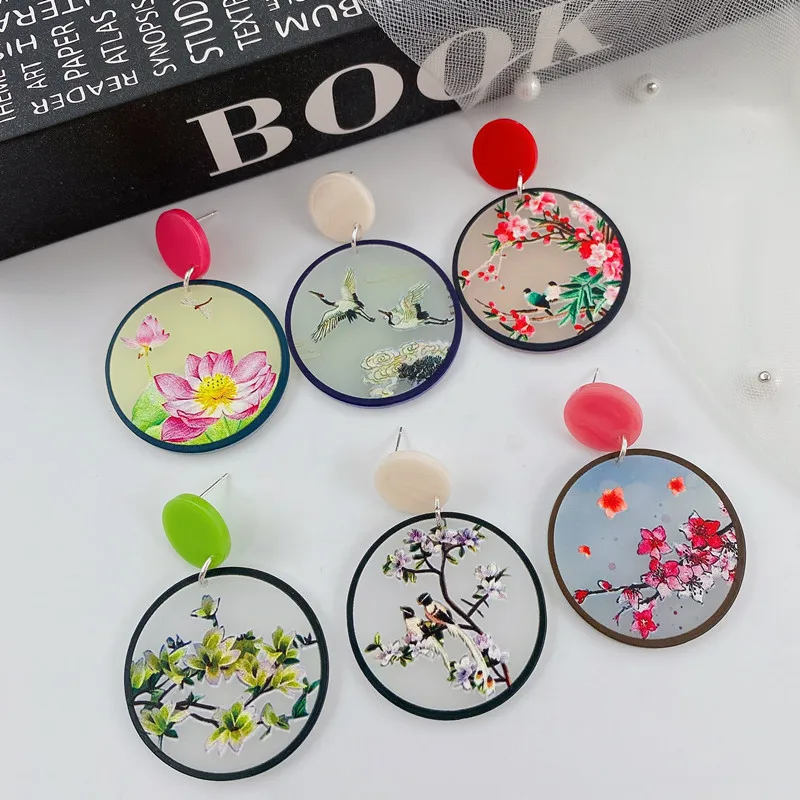 

DIY Acrylic Chinese Elements Flower Bird Charm Pendant Jewelry Making Earring Necklace Accessories Materials