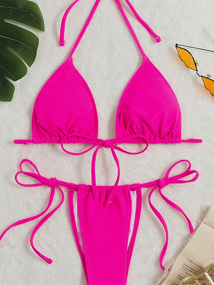 

Sexy Solid Mirco bikinis Halter swimsuit women Thong bathing suits swimwear conjunto biquinis feminino trajes de baño mujer 2022