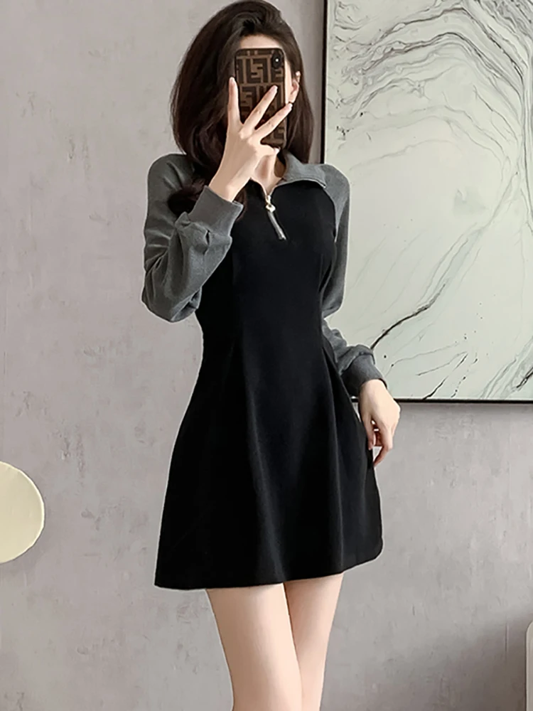 Женское модное лоскутное шикарное короткое платье в стиле преппи 2024 корейское