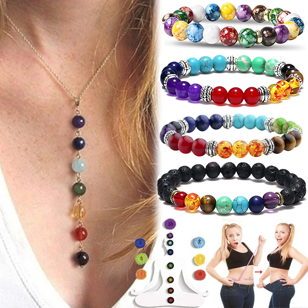 Комплект из колье и браслета с 7 искусственными камнями, 2/1 шт.