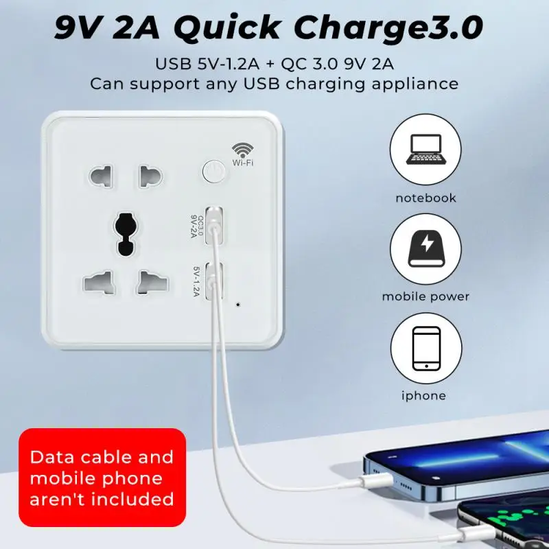 

Tuya Wifi Wall Smart Socket US EU UK Plug Tempered Glass Quick Fast Charger 3.0 Usb Charging Timing App For Google Home Alexa