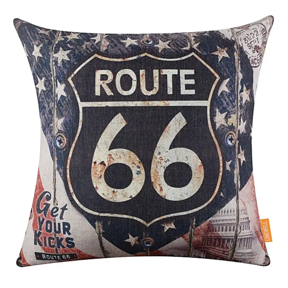 

45cm* 45cm Vintage American Map Route 66 Linen Pillow Case Cushion Cover Sofa Bed Car Decor