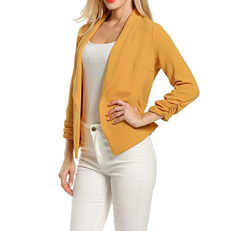 2021 New Spring All-Match Jacket Women Buttonless Three Quaret Sleeve Slim Short Blazer Simple Solid Colors Casual Office Blazer