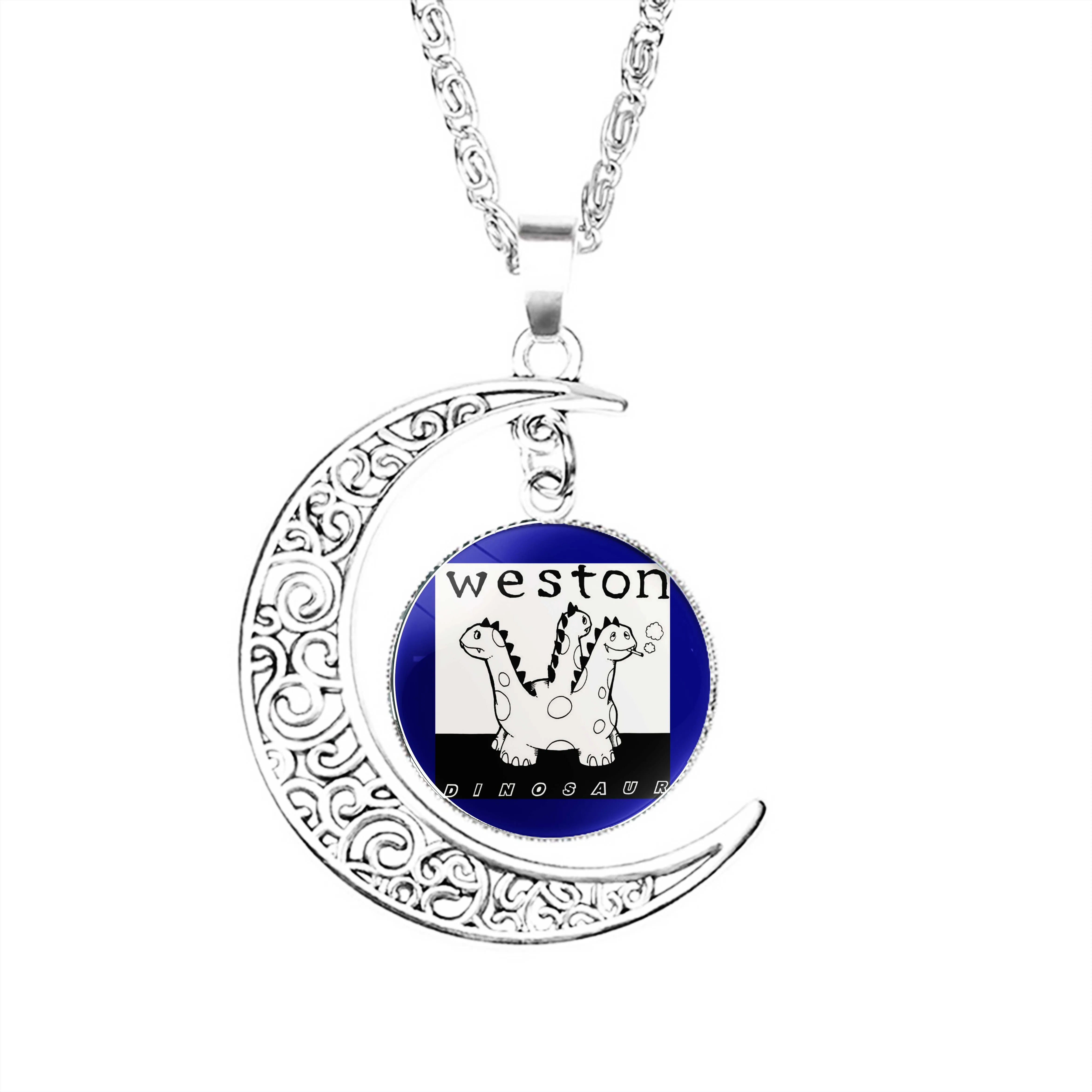 

Weston Moon Necklace Girls Jewelry Lovers Dome Stainless Steel Fashion Women Boy Gifts Glass Crescent Jewelry Lady Men Charm