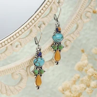 bohemian national water drop inlaid multicolor turquoise earrings and earrings add charm to womens temperament