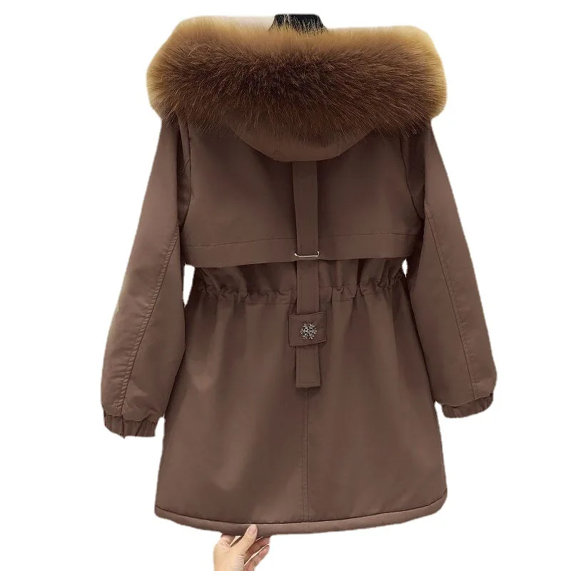Maopai Overcomes 2022 New Women's Medium Long Plush Thickened Hooded Sweater Workwear Cotton Coat
