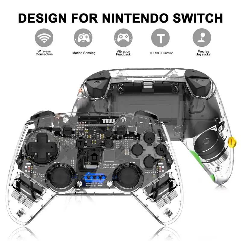 

Беспроводной геймпад Pro для переключателя, Bluetooth прозрачный корпус, светящийся турбо джойстик, игровая ручка для Nintendo Switch PC Android