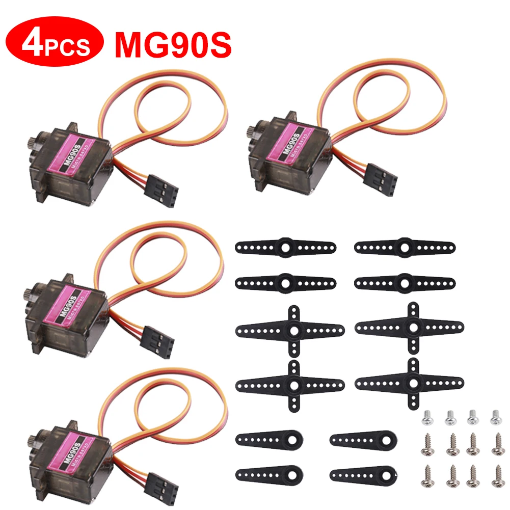 

2/4Pcs MG90S Servo Motor Low Noise Micro Servo Metal Gear Compatible with Arduino Remote Control Helicopter Airplane