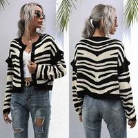 autumn lazy wind foreign trade zebra pattern cardigan knitted sweater european and american short coat women
