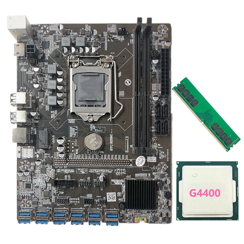 Материнская плата B250C 12P подходит для LGA1151 12 USB3.0 PCIE слот GPU + G4400 CPU DDR4 4G 2666 МГц |