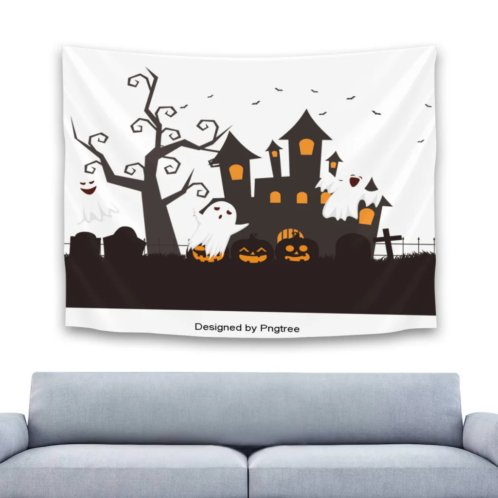 

Настенный Гобелен для куклы-призраков на Хэллоуин, украшение для вечевечерние с рисунком ведьмы, огненной тыквы