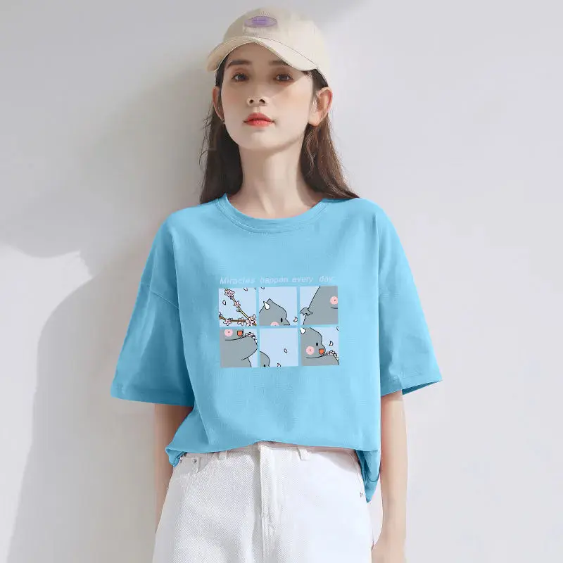 

Футболка женская с коротким рукавом и круглым вырезом, уличная одежда с принтом в стиле Харадзюку, свободный универсальный топ в Корейском стиле, повседневная трендовая одежда, на лето