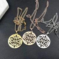 personalised carving flower round tag stainless steel necklace for women jewelry cuban chain hip hop men choker accessories gift
