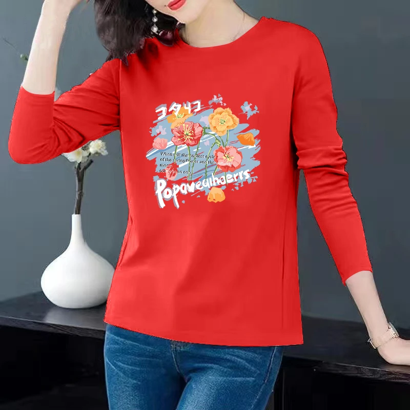

Floral Women Cotton All-Season Crew neck T-Shirt All Seasons Regular Other Long Sleeve Casual Pullover