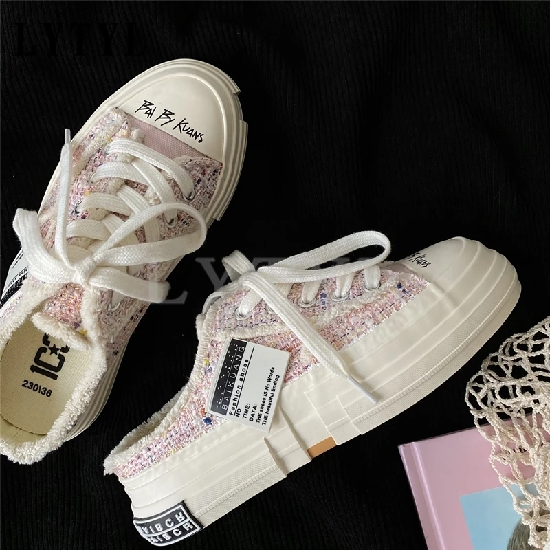 

2023 Spring Summer New Women Canvas Slippers No Back White Sneakers for Girls Nice Quality Students Casual Shoes Pink B2-43