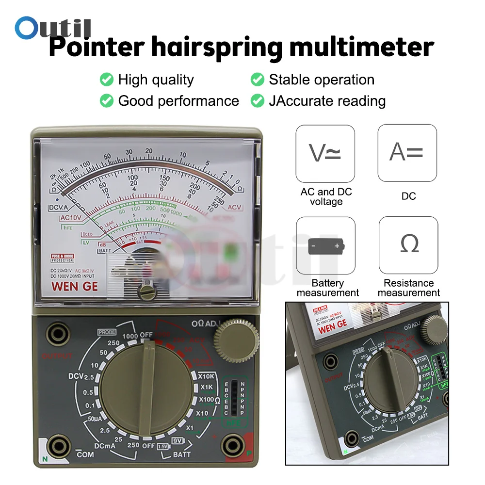 

DE-960TR Mechanical Multimeter DC/AC 10V/50V/250V/1000V Multifunctional Household Electrical Maintenance Transistor Measuring