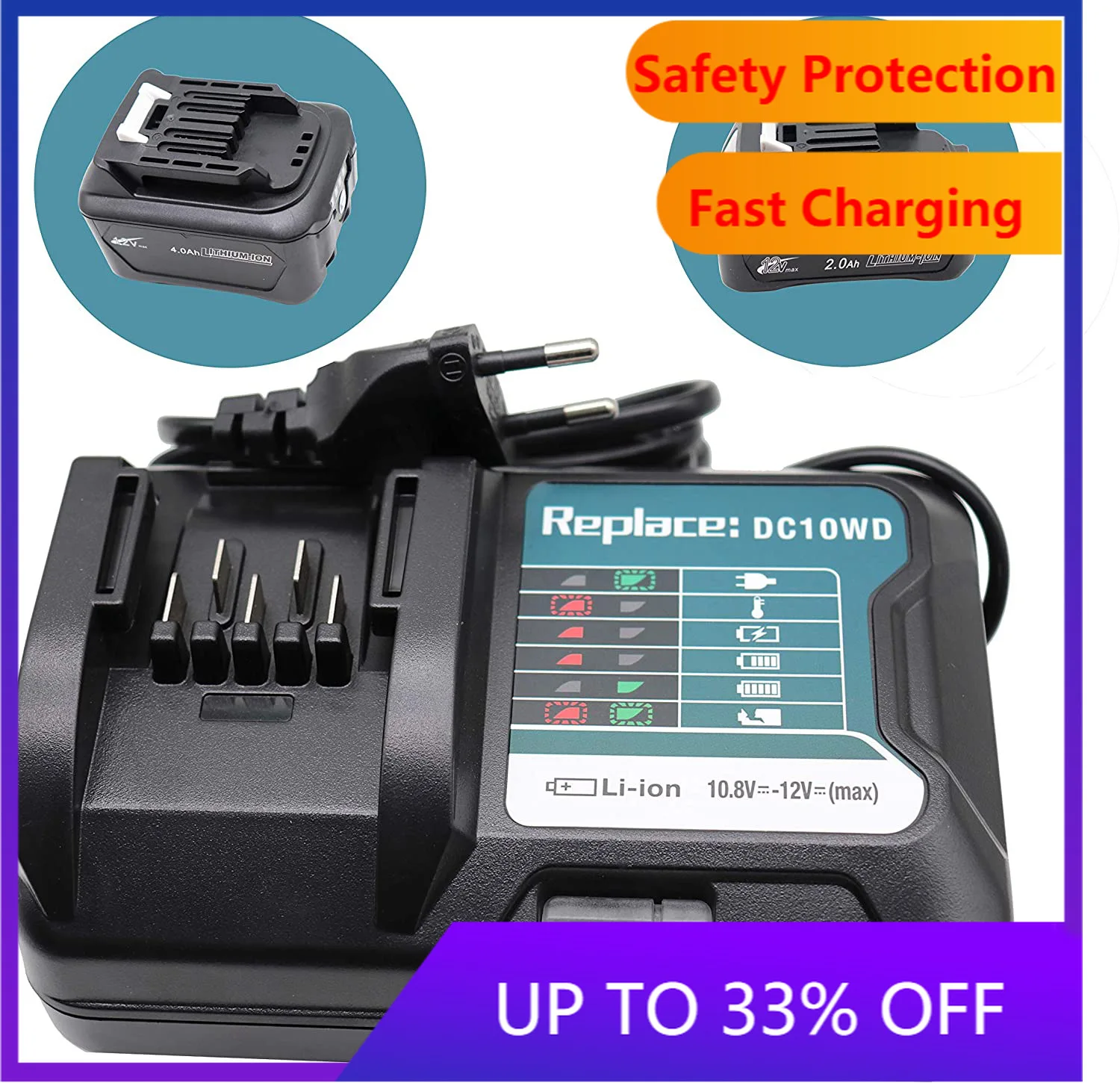Быстрое зарядное устройство для литиевых аккумуляторов Makita DC10WD / DC10SB / DC10WC / BL1015 / BL1016 / BL1021B / BL1041B 10,8 в 12 В, светодиодное зарядное устройство