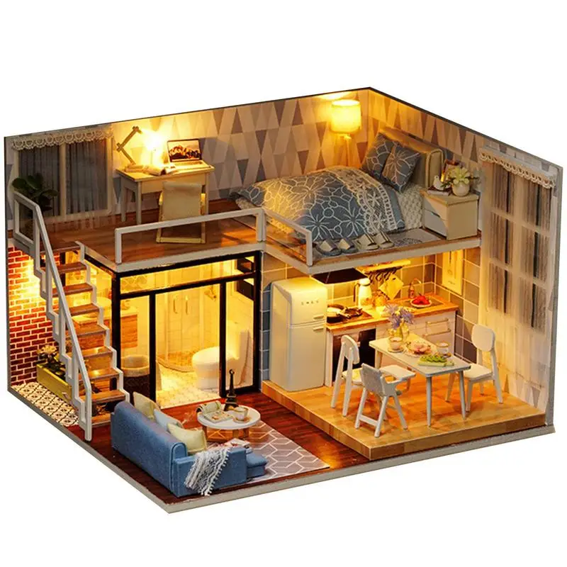 

Miniature House Kit Tiny House Kit Dollhouse Miniature DIY House Kit Creative Room With Furniture For Romantic Valentine's Gift