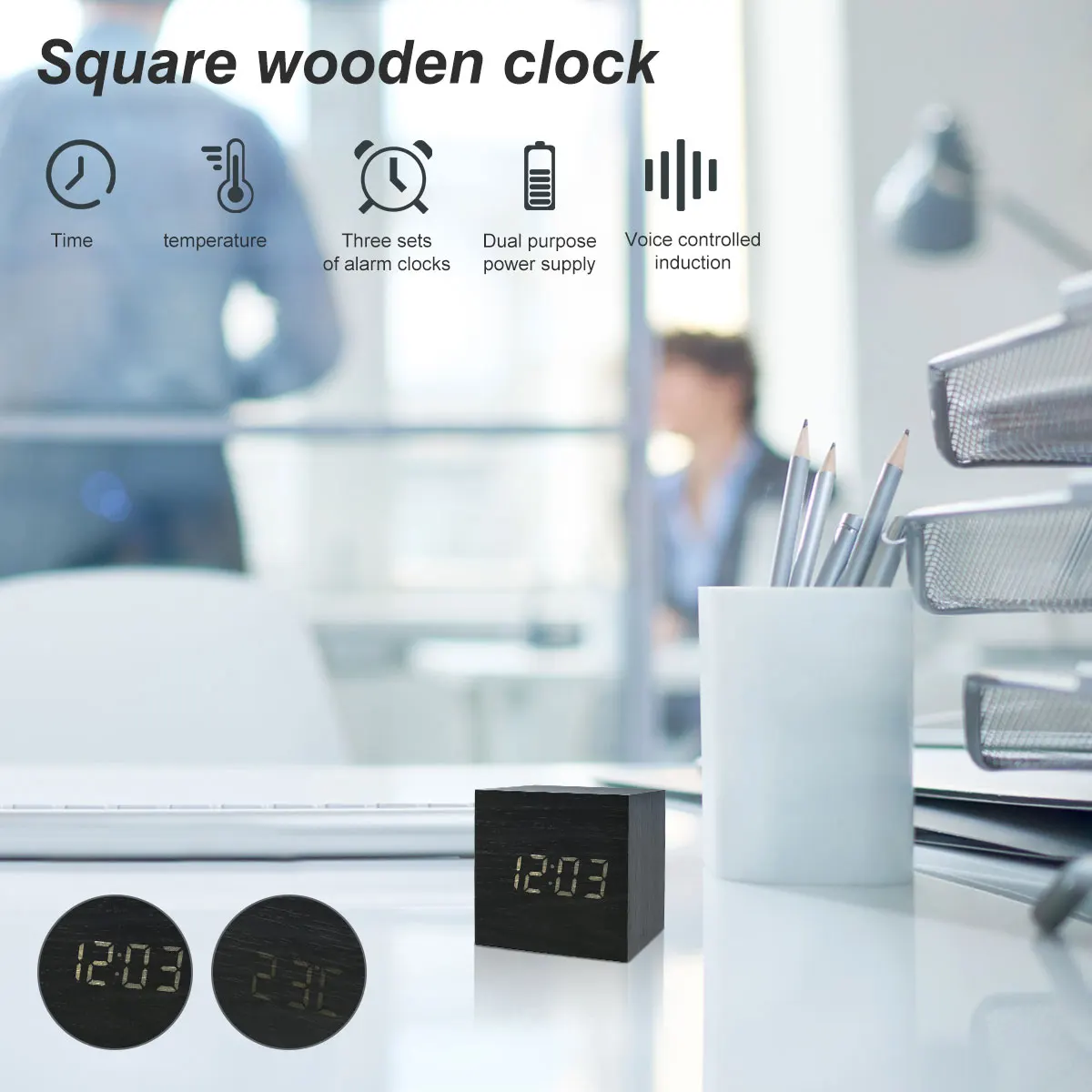 Wooden Cube Clock Usb/battery Powered Mini Glow Desk Clock With Voice Control Desktop Decoration For