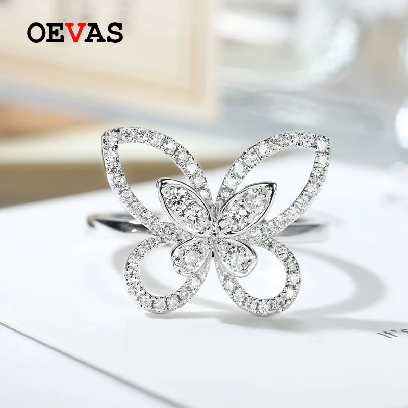 

OEVAS 100% 925 Sterling Silver Full Zircon Butterfly Finger rings For Women Top Quality Sparkling Wedding Fine Jewelry Wholesale