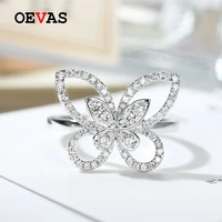 oevas 100 925 sterling silver full zircon butterfly finger rings for women top quality sparkling wedding fine jewelry wholesale
