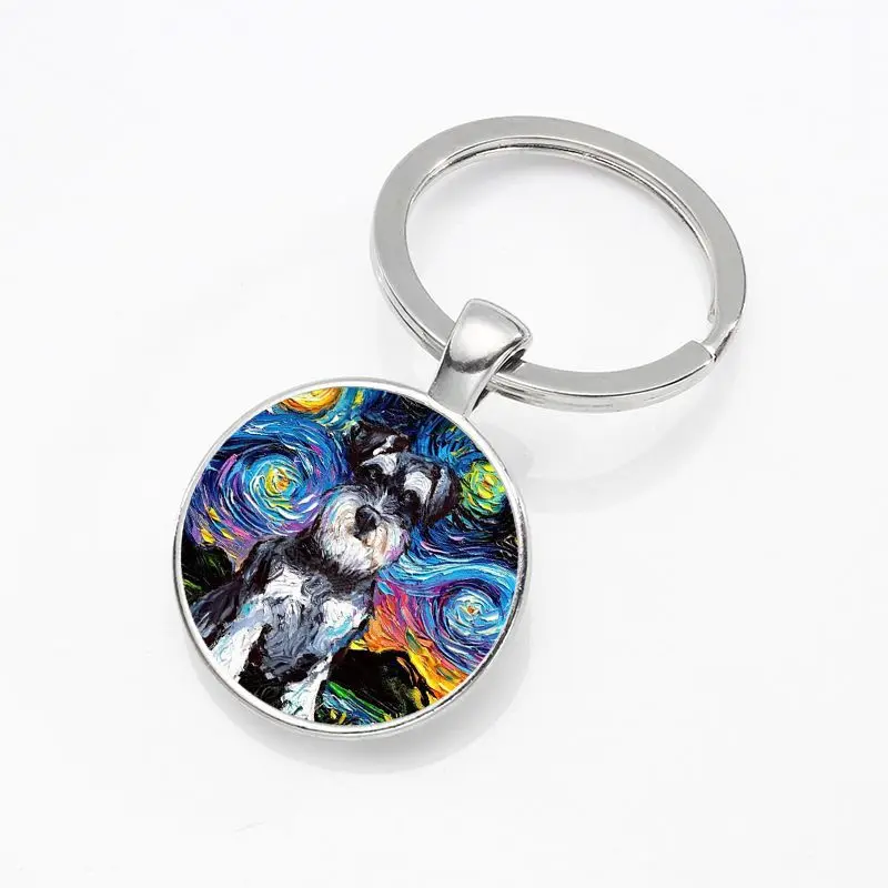 Популярный ключница-подвеска с жемчужным украшением, ретро масляная живопись "Звездная ночь" Ван Гога с питомцем собакой.
