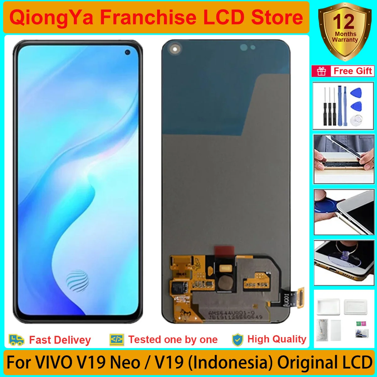 

Протестированный 6,44 "оригинальный Нео дисплей v19 для VIVO V19 neo/V19 (Индонезия) со сканером отпечатка пальца и фотографией