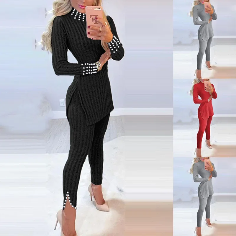 Женский осенне-зимний трикотаж комплект из 2 предметов вязаный топ с длинными