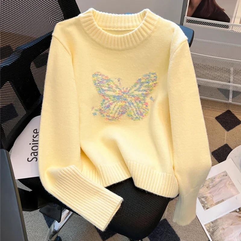 Новинка 2024 осенне-зимний женский утепленный свободный пуловер свитер высокого