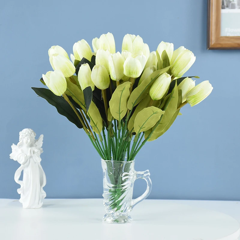

9Heads/Branch Fake Tulip Bouquet with Leaf Artificial Flower Decorations for Home/Office/Kitchen Wedding Bridal Bouquet 11inch