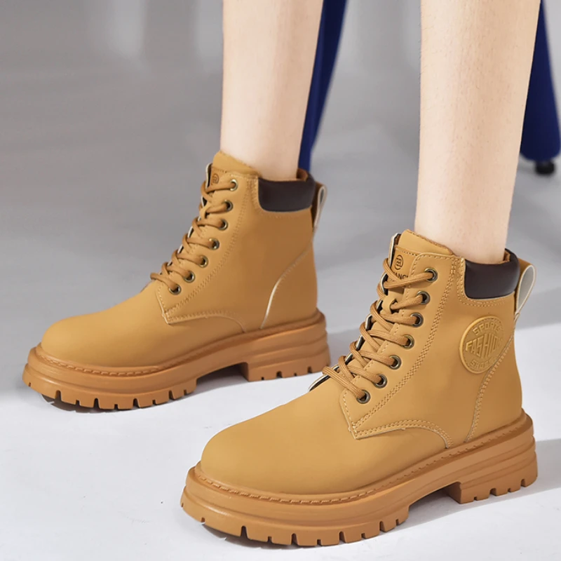 

Autumn Winter Ankle Boots Women Suede Leather Platform Combat Boots Female Shoes 2022 New Trend Ladies Rubber Chunky Boots