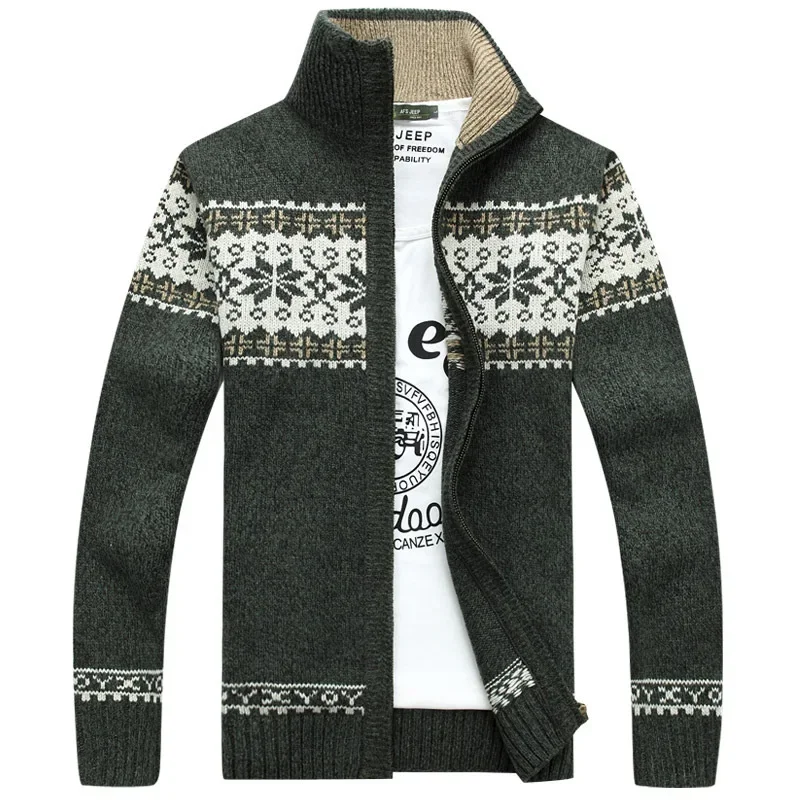 

Мужской Жаккардовый свитер, приталенный шерстяной вязаный кардиган с воротником-стойкой, Повседневная теплая одежда на молнии для осени, 5X