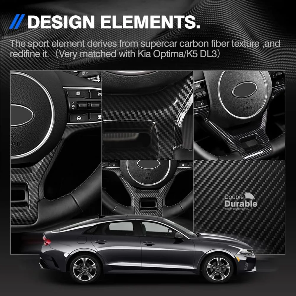 For Kia K5 Optima 2020 2021 2022 Car Carbon Fiber Steering Wheel Cover Trim Decor Frame Accessories | Interior Mouldings
