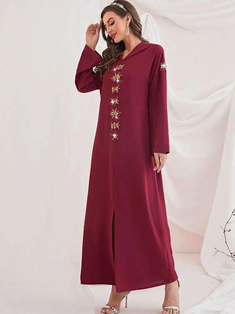Ramadan Eid Mubarak Red Abaya Dubai Morocco Arabic Turkey Islam Muslim Hijab Modest Dress Kaftans For Women Robes Djellaba Femme