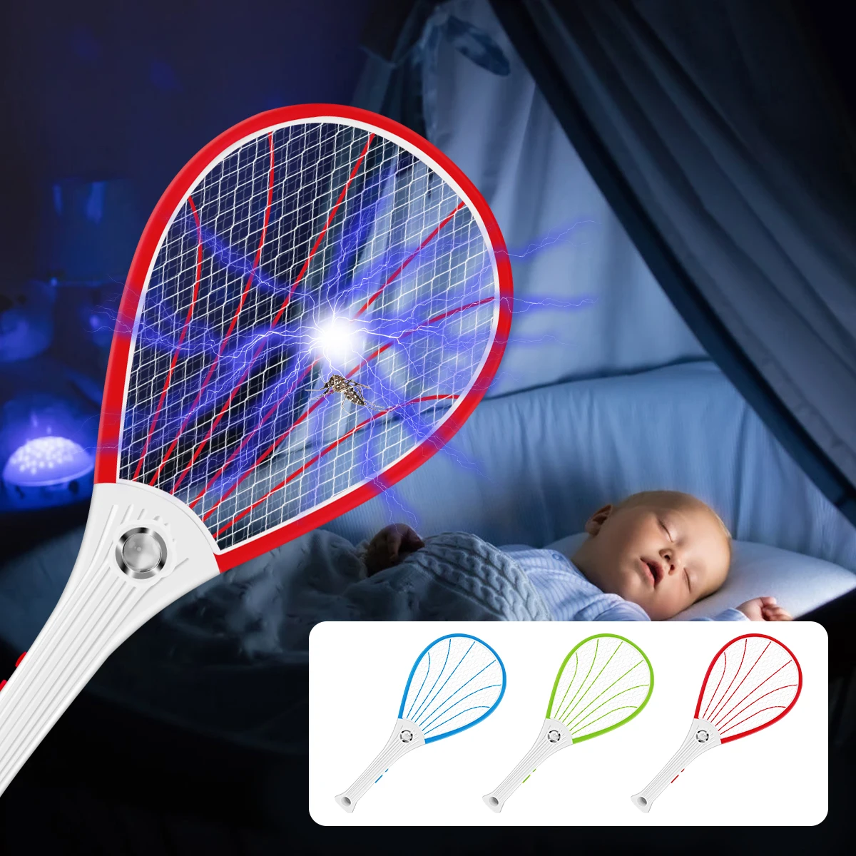 

Bug Zapper Racket Fly Killer Rechargeable Electric Fly Swatter Racket with 3500V Powerful Grid Pest Insects Control Flying Bugs