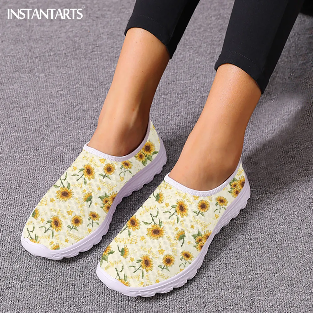 Spring Sunflower Butterflies Design Flat Shoes for Women Shock Absorption Mesh Shoes Lightweight Slip-on Summer Beach Lofers Hot